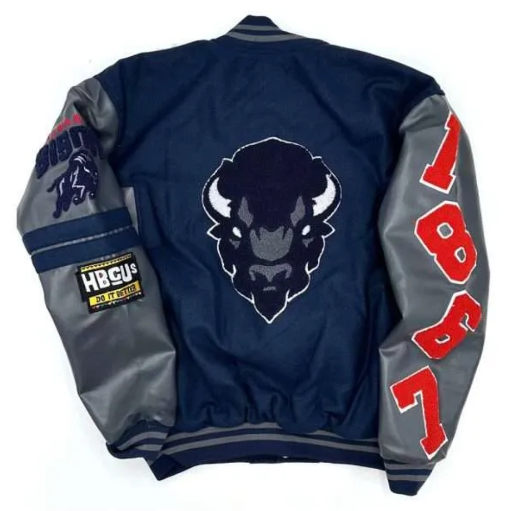 Hampton university pirates blue satin varsity jacket 2