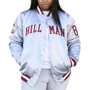 Hillman college gray satin varsity jacket 1