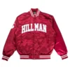 Hillman essentials bomber red satin varsity jacket 1
