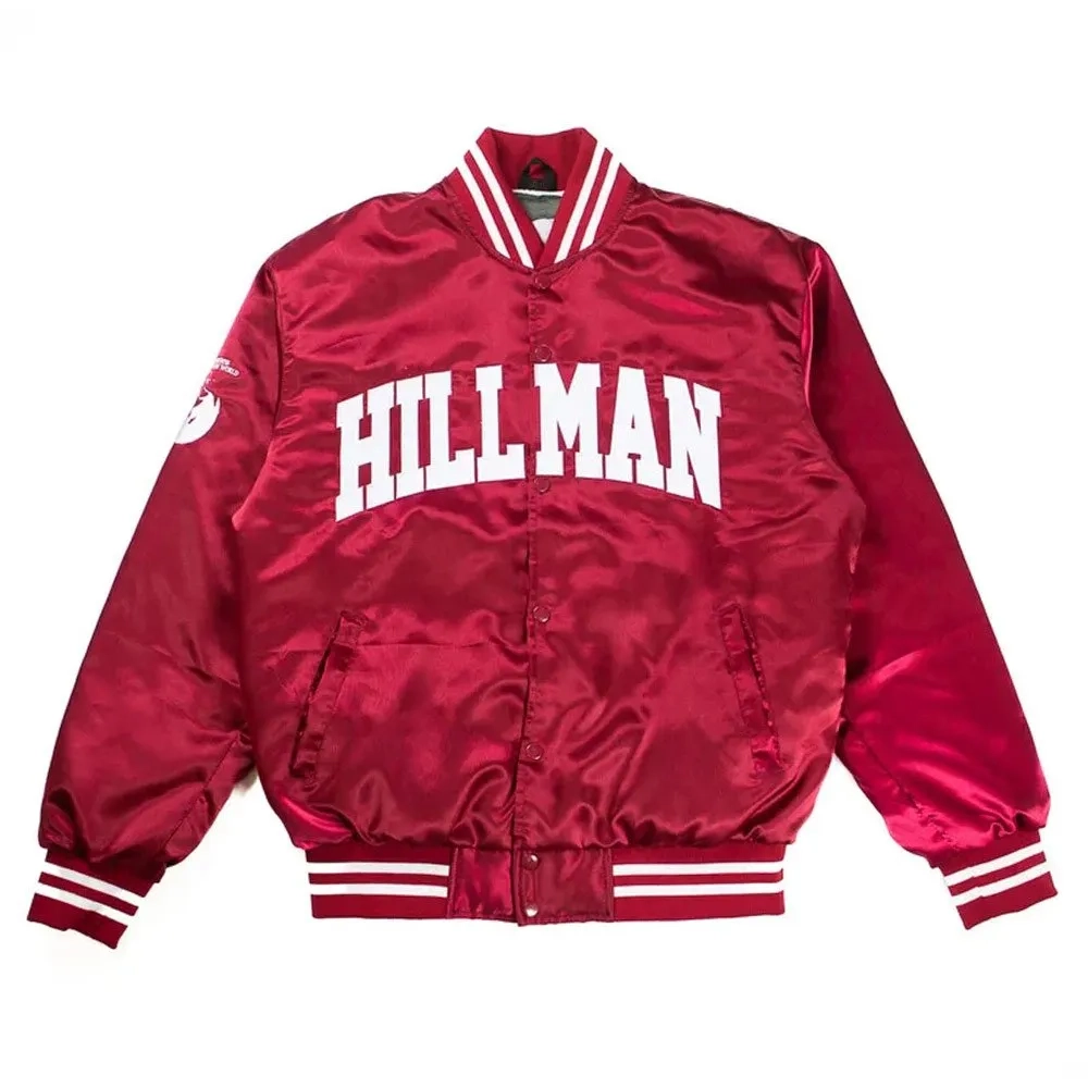Hillman essentials bomber red satin varsity jacket 1
