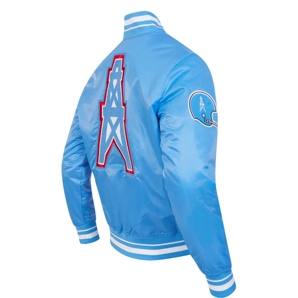 Houston oilers retro classic full snap blue satin jacket