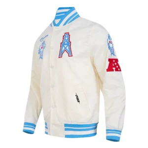 Houston oilers retro classic full snap cream satin