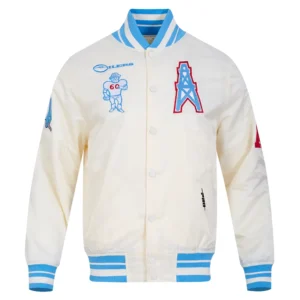 Houston oilers retro classic full snap cream satin jacket