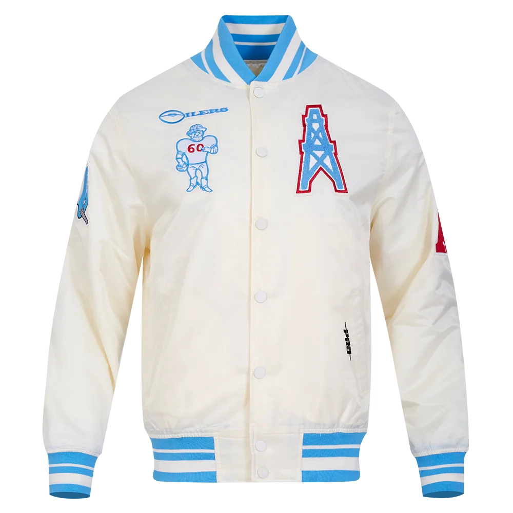 Houston oilers retro classic full snap cream satin jacket