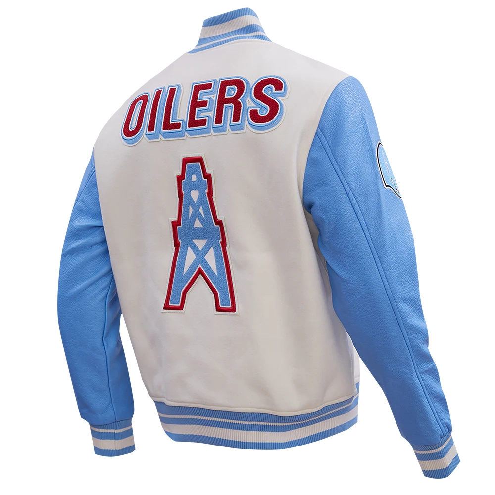 Houston oilers retro classic wool leather cream varsity jacket