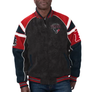 Houston texans g iii sports by carl banks raglan black leather varsity jacket 1