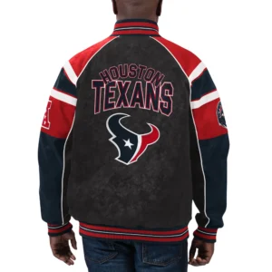 Houston texans g iii sports by carl banks raglan black leather varsity jacket