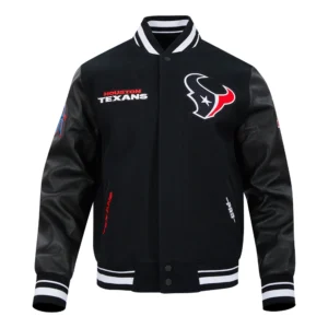 Houston texans retro classics wool leather black varsity jacket