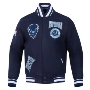 Howard bison crest emblem navy varsity jacket