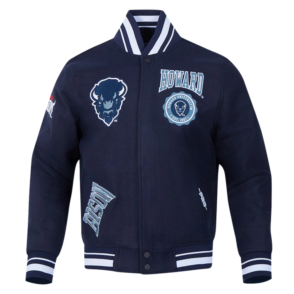 Howard bison crest emblem navy varsity jacket
