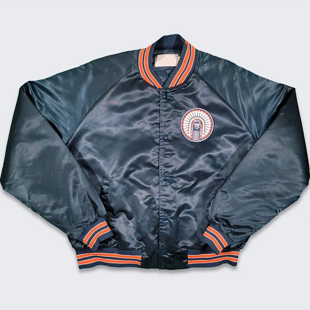 Illinois fighting 80s navy blue satin bomber varsity jacket 1