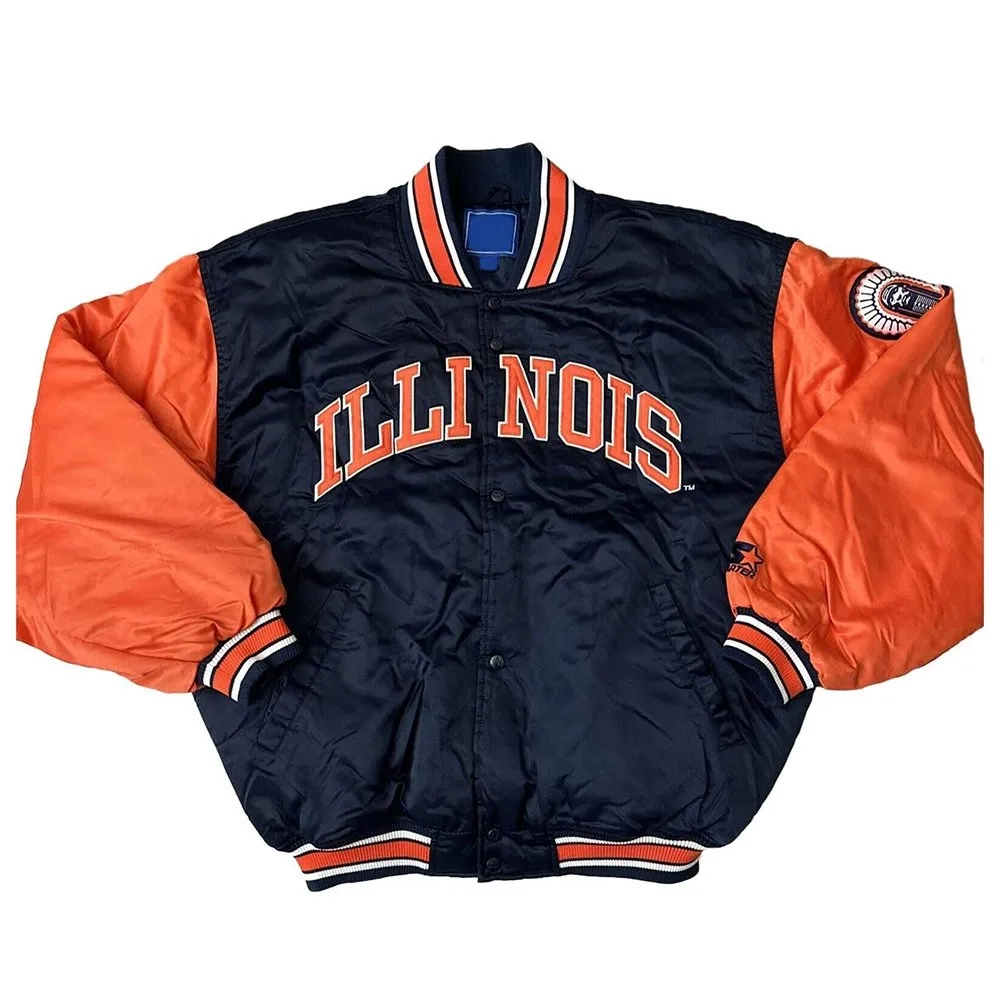Illinois fighting illini 90s navy orange satin varsity jacket 2