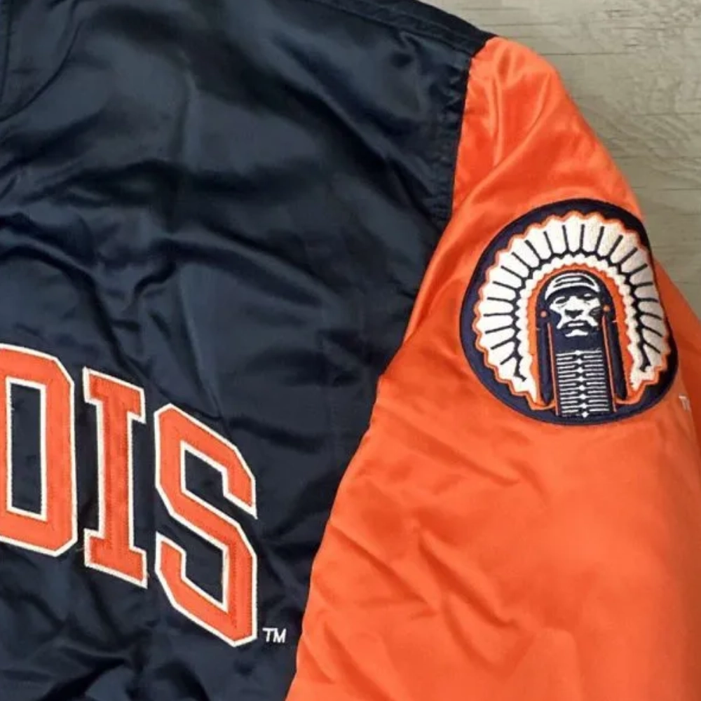 Illinois fighting illini 90s navy orange satin varsity jacket