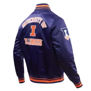 Illinois fighting illini classic full snap navy satin jacket