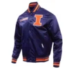 Illinois fighting illini classic full snap satin varsity jacket