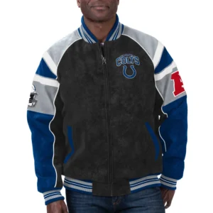 Indianapolis colts g iii sports by carl banks raglan black blue leather varsity jacket 1