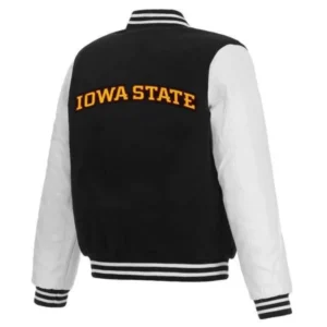 Iowa hawkeyes black white wool leather varsity jacket