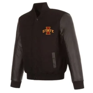 Iowa hawkeyes black wool leather varsity jacket 1