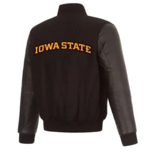 Iowa hawkeyes black wool leather varsity jacket