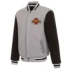 Iowa hawkeyes gray black wool leather varsity jacket 1
