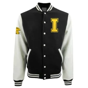 Iowa hawkeyes helmet blackwhite wool leather varsity jacket 1