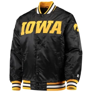 Iowa hawkeyes o line black satin varsity jacket 3