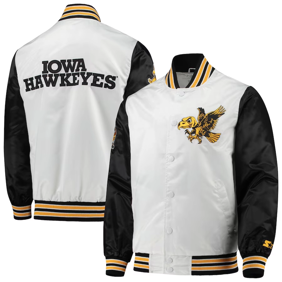 Iowa hawkeyes the legend whiteblack satin varsity jacket 1 1