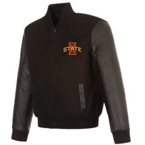 Iowa state cyclones one color black wool leather varsity jacket 1