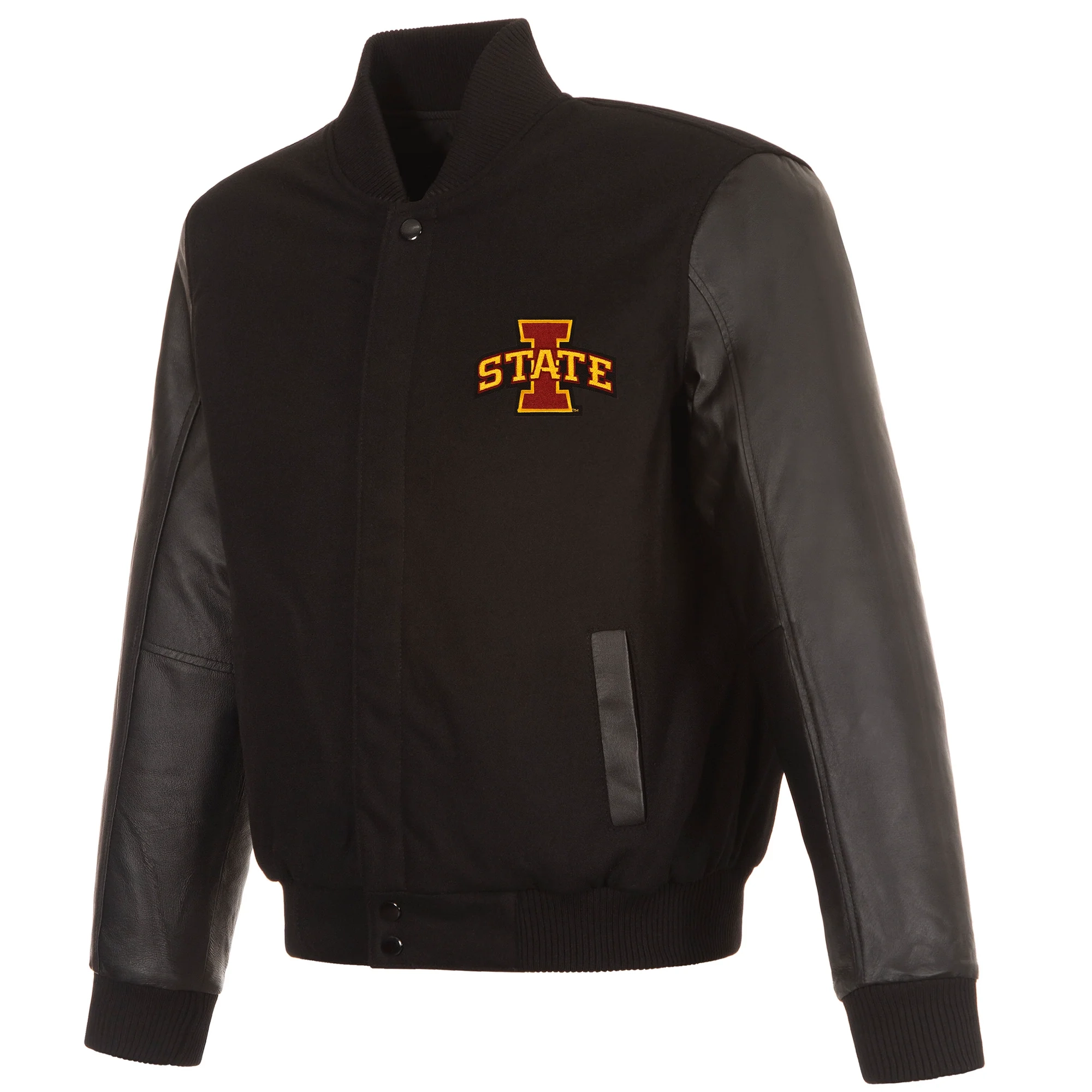 Iowa state cyclones one color black wool leather varsity jacket 1
