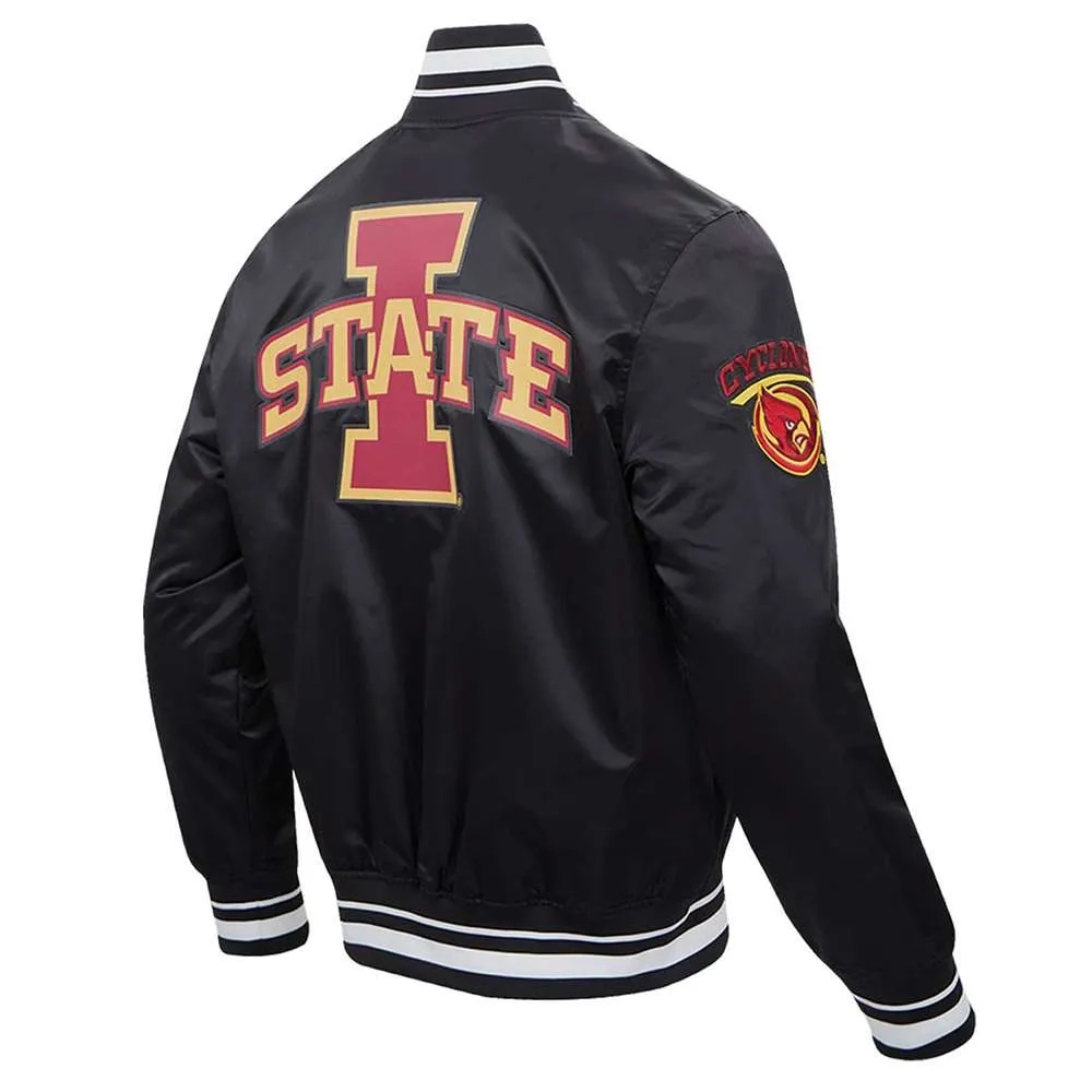 Iowa state cyclones script tail black satin varsity jacket
