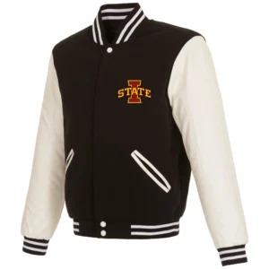 Iowa state cyclones two tone black white wool leather varsity jacket 3