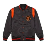 Ivy League Teddy Full-Snap Black Satin Jacket