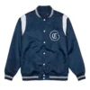 Ivy league teddy blue satin varsity jacket 1