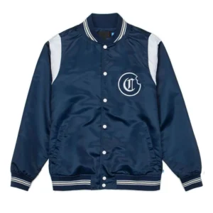 Ivy league teddy blue satin varsity jacket 1