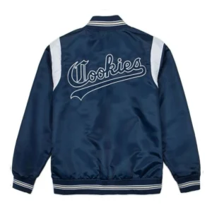 Ivy league teddy blue satin varsity jacket