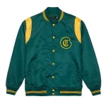 Ivy League Teddy Full-Snap Green Satin Jacket