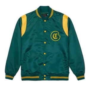 Ivy league teddy green satin varsity jacket