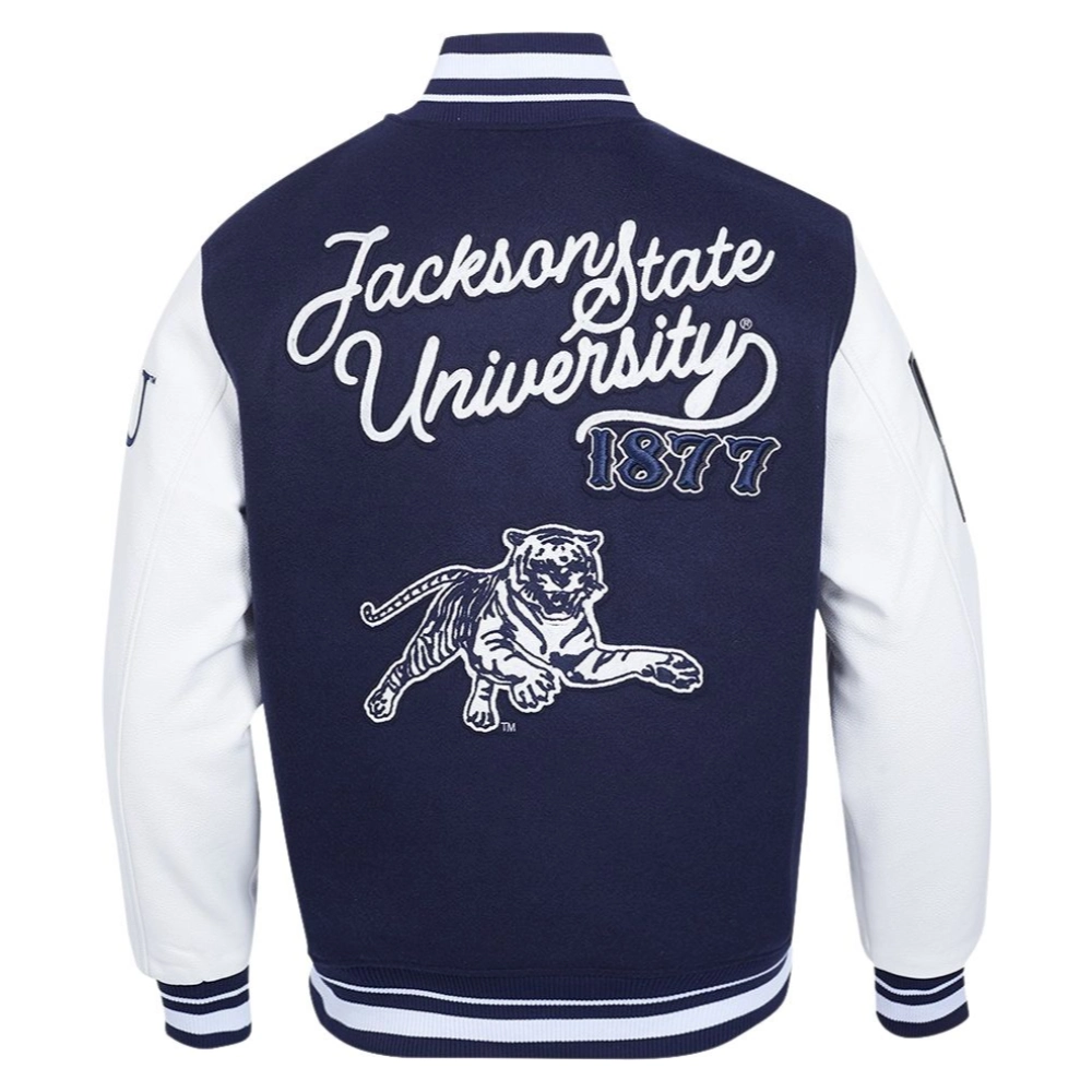 Jackson state tigers classic wool leather navy varsity jacket