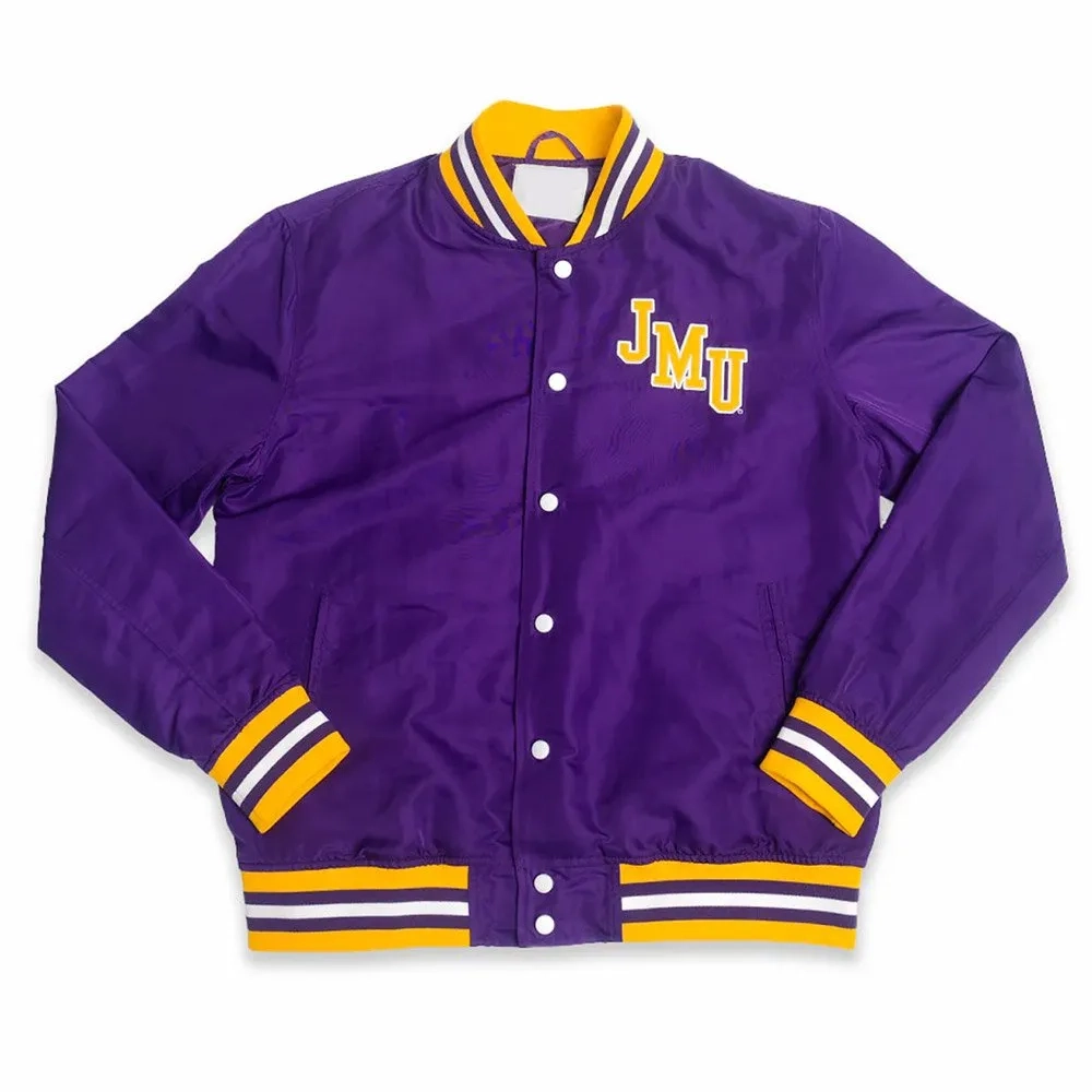 James madison dukes script purple satin varsity jacket 1