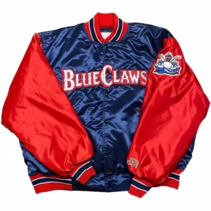 Jersey shore blueclaws navyred satin varsity jacket 1