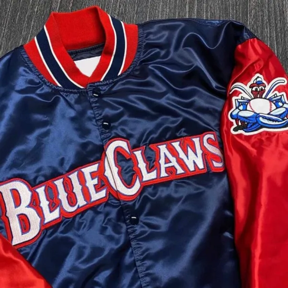 Jersey shore blueclaws navyred satin varsity jacket 3