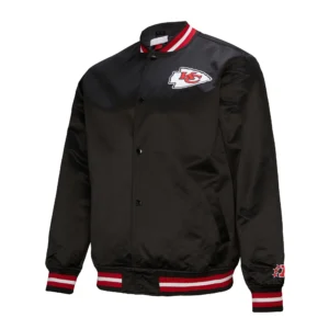 Kansas city chiefs double down black satin varsity jacket 1