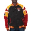 Kansas city chiefs g iii sports by carl banks raglan black leather varsity jacket 1