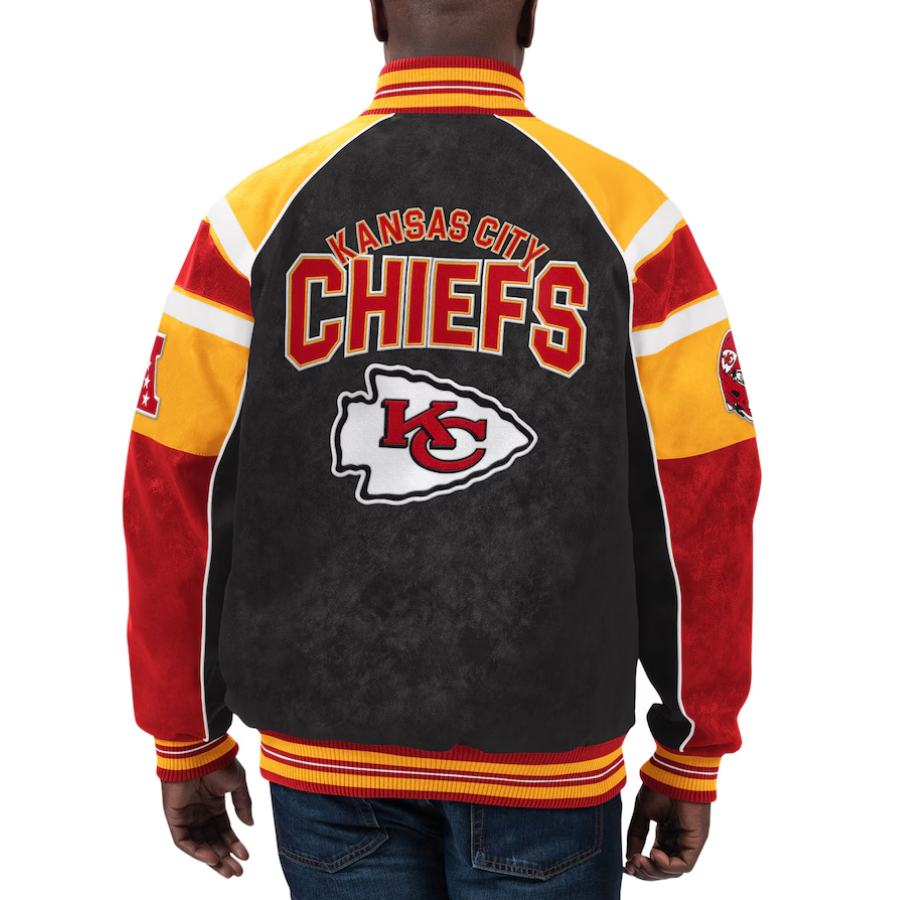 Kansas city chiefs g iii sports by carl banks raglan black leather varsity jacket 2