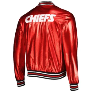 Kansas city chiefs the wild collective metallic bomber red polyester varsity jacket 1