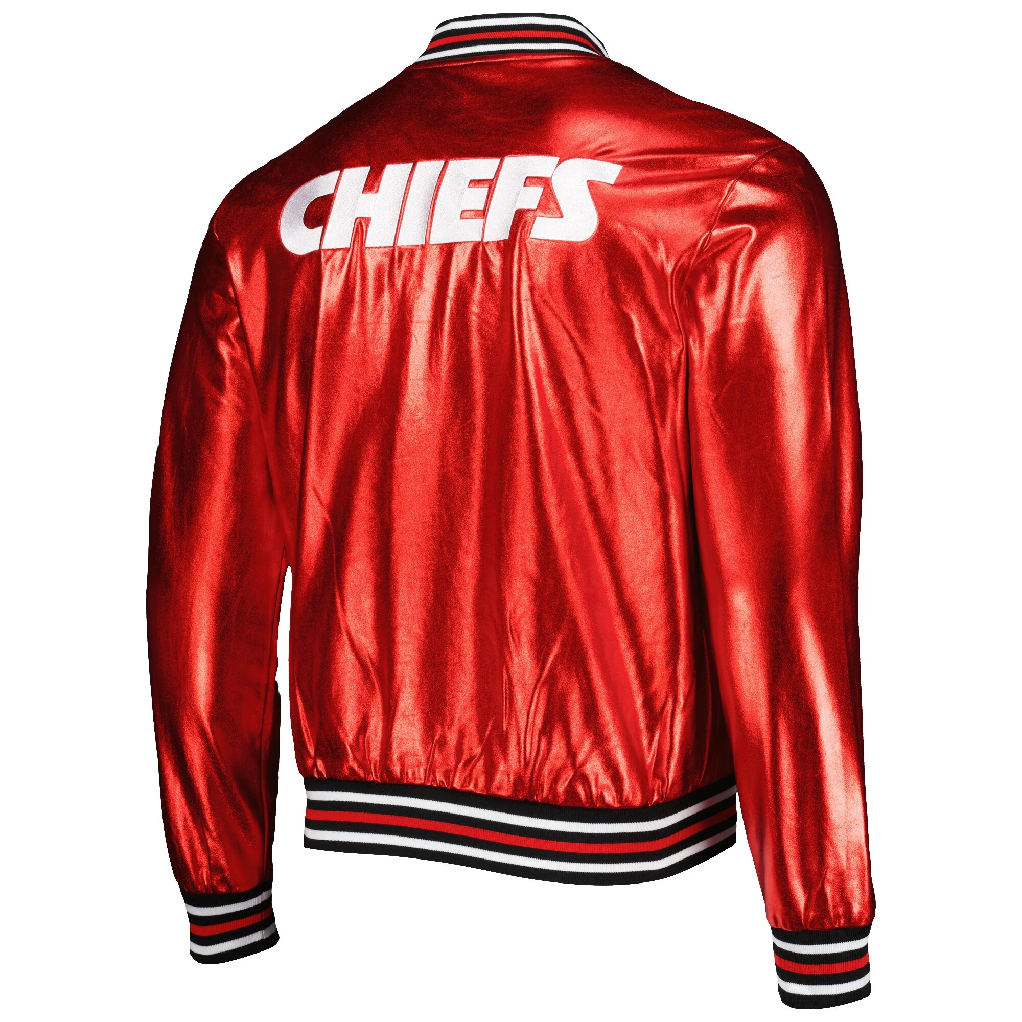 Kansas city chiefs the wild collective metallic bomber red polyester varsity jacket 1