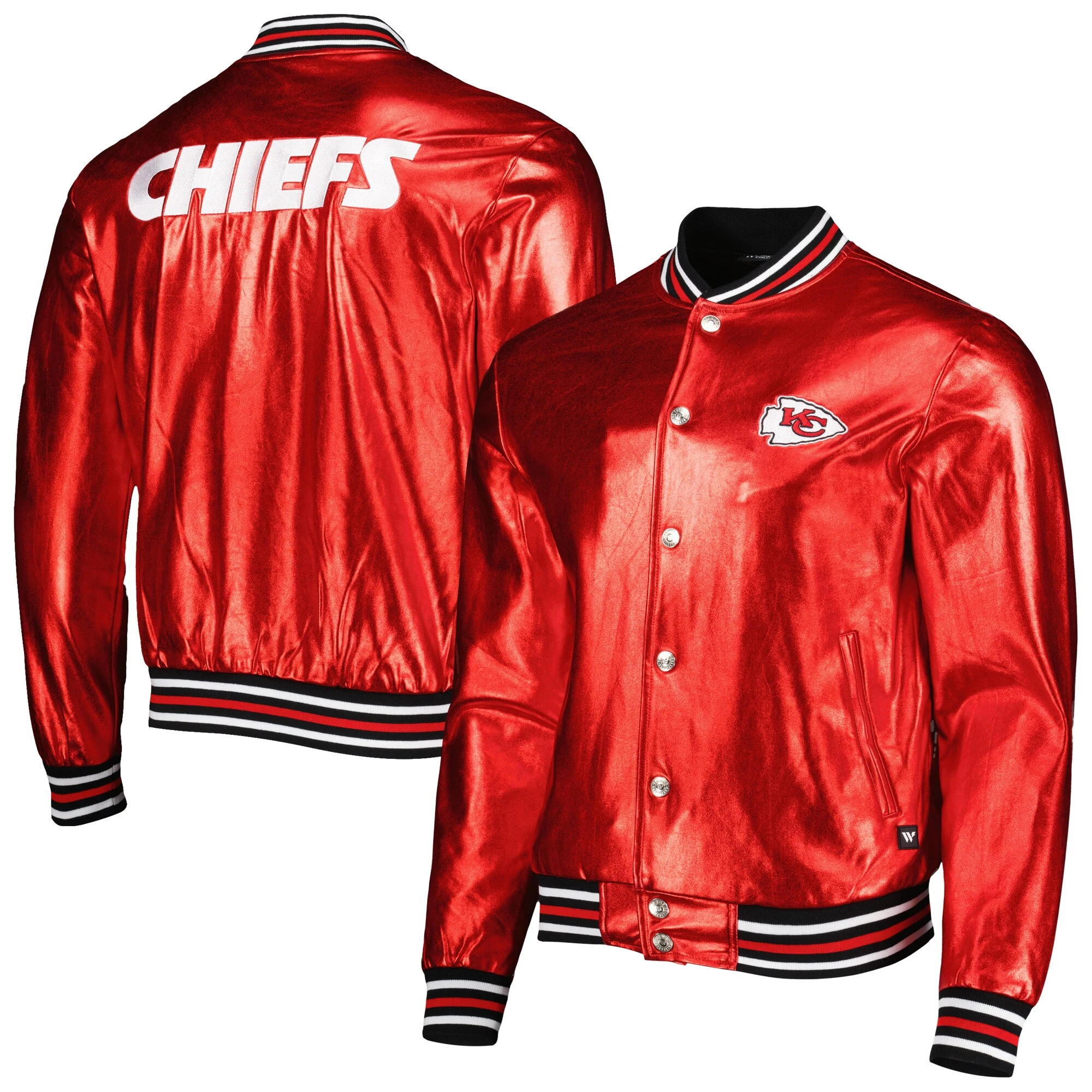 Kansas city chiefs the wild collective metallic bomber red polyester varsity jacket 3