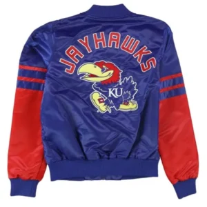 Kansas jayhawks blue red bomber satin varsity jacket
