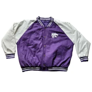 Kansas state wildcats purple white wool leather varsity jacket