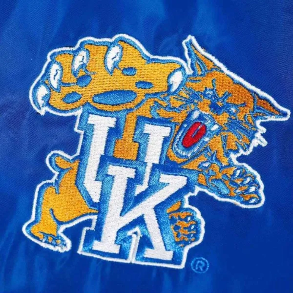 Kentucky wildcats script retro bomber blue satin varsity jacket 2